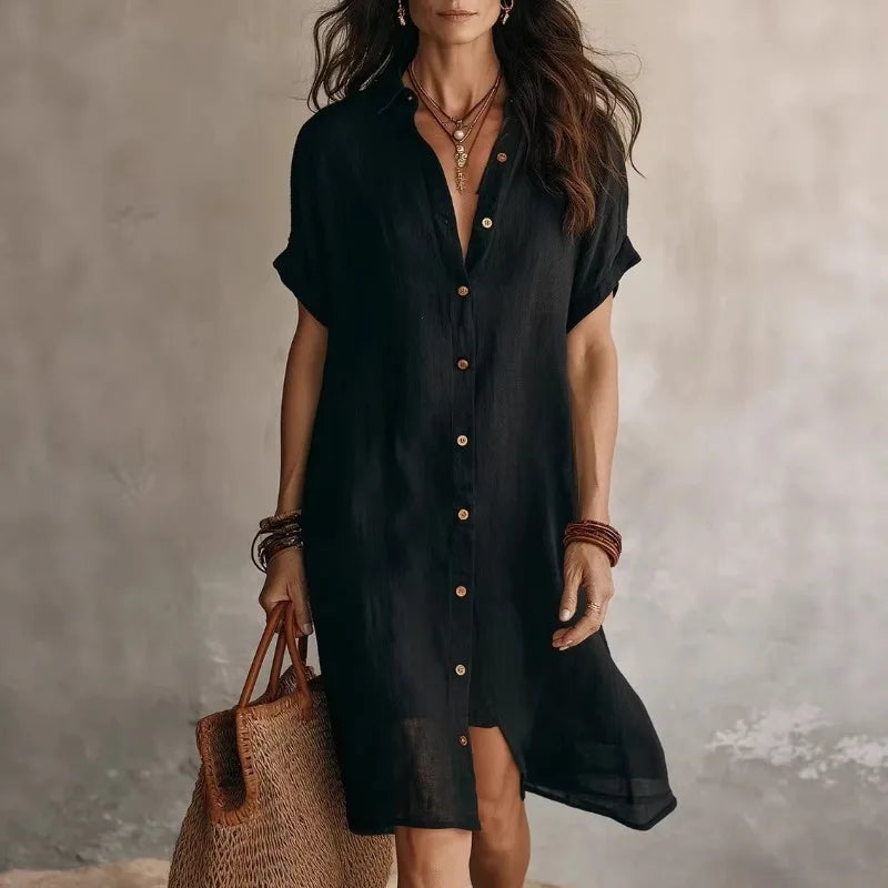 Seabrook Button-Front Collared Midi Shirt Dress