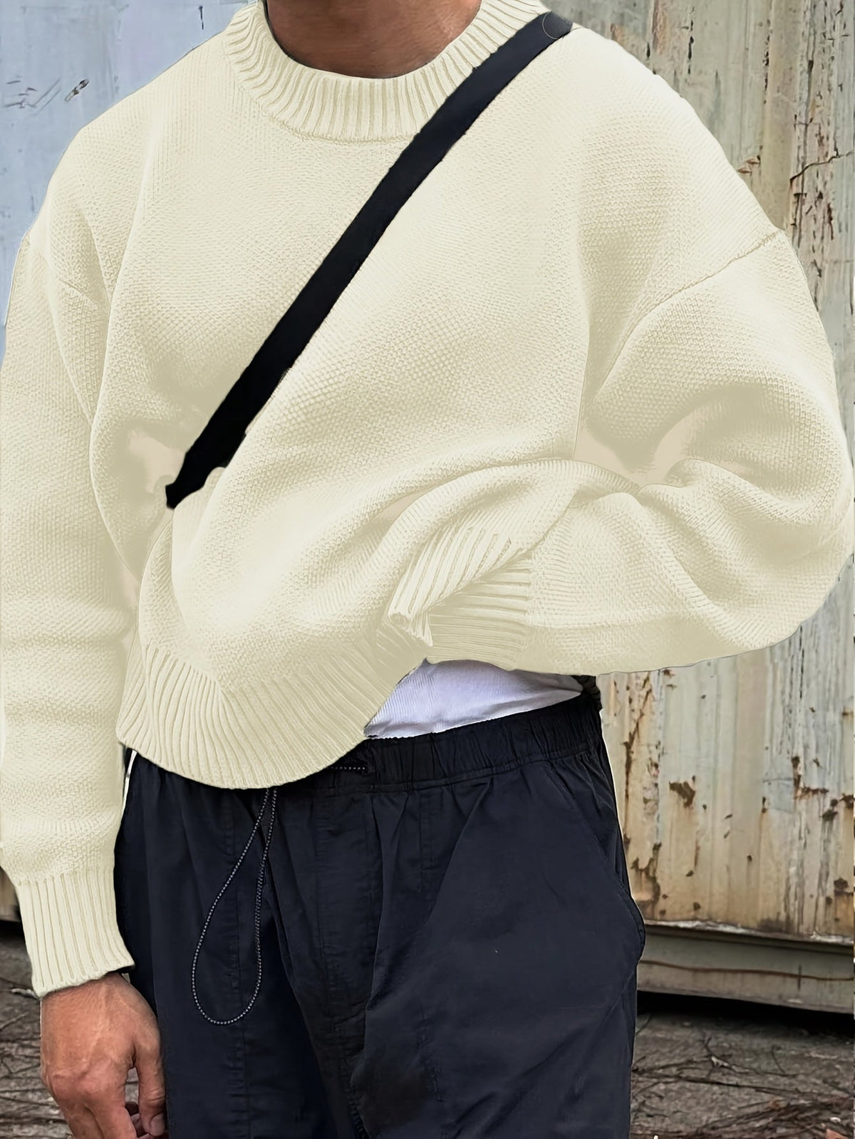 Men's Sweater Ribbed Knit Crew Neck Oversized Long Sleeve