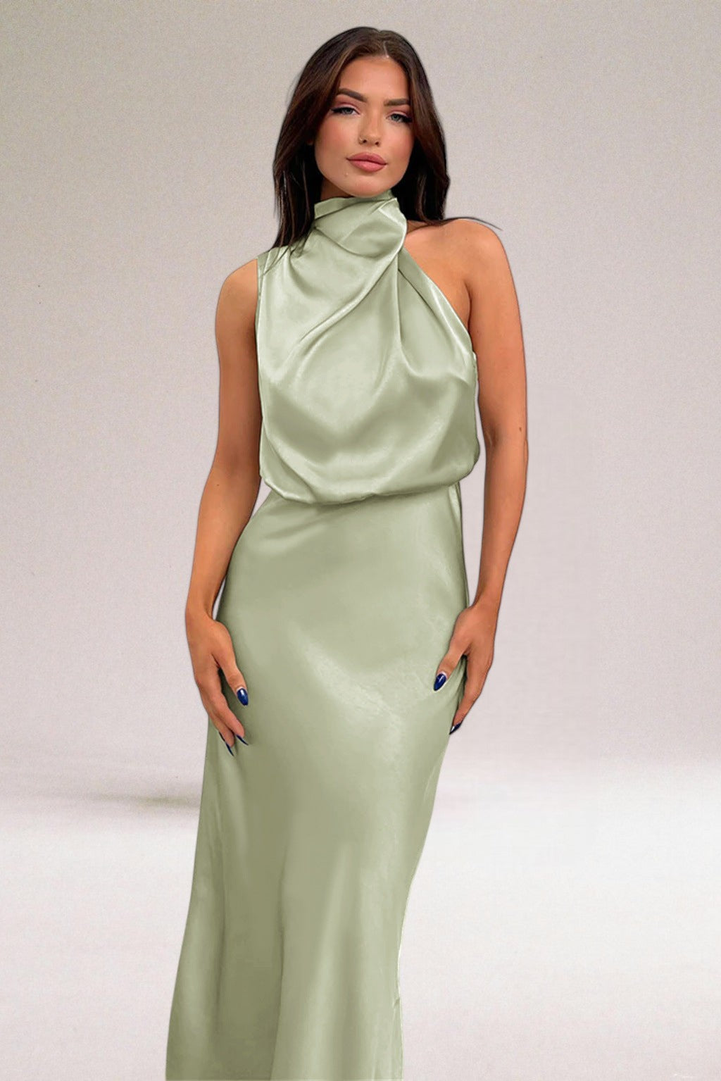 Faro Halter Neck Satin Maxi Dress