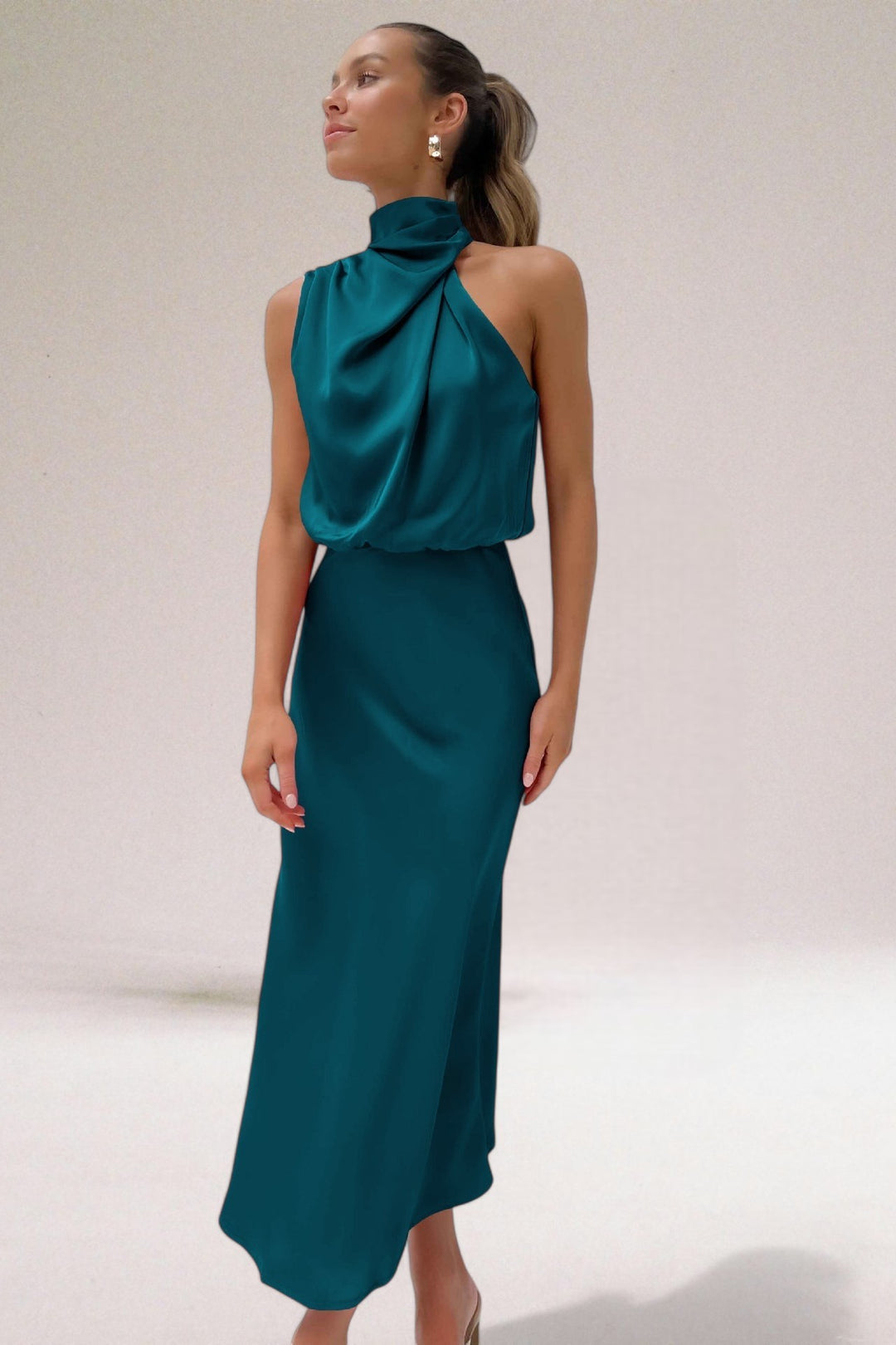 Faro Halter Neck Satin Maxi Dress