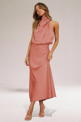 Faro Halter Neck Satin Maxi Dress