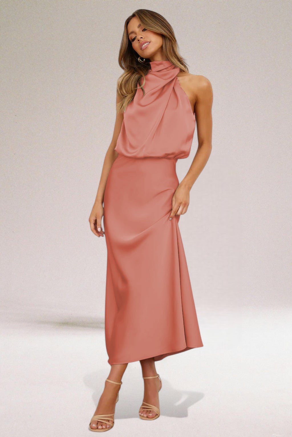 Faro Halter Neck Satin Maxi Dress