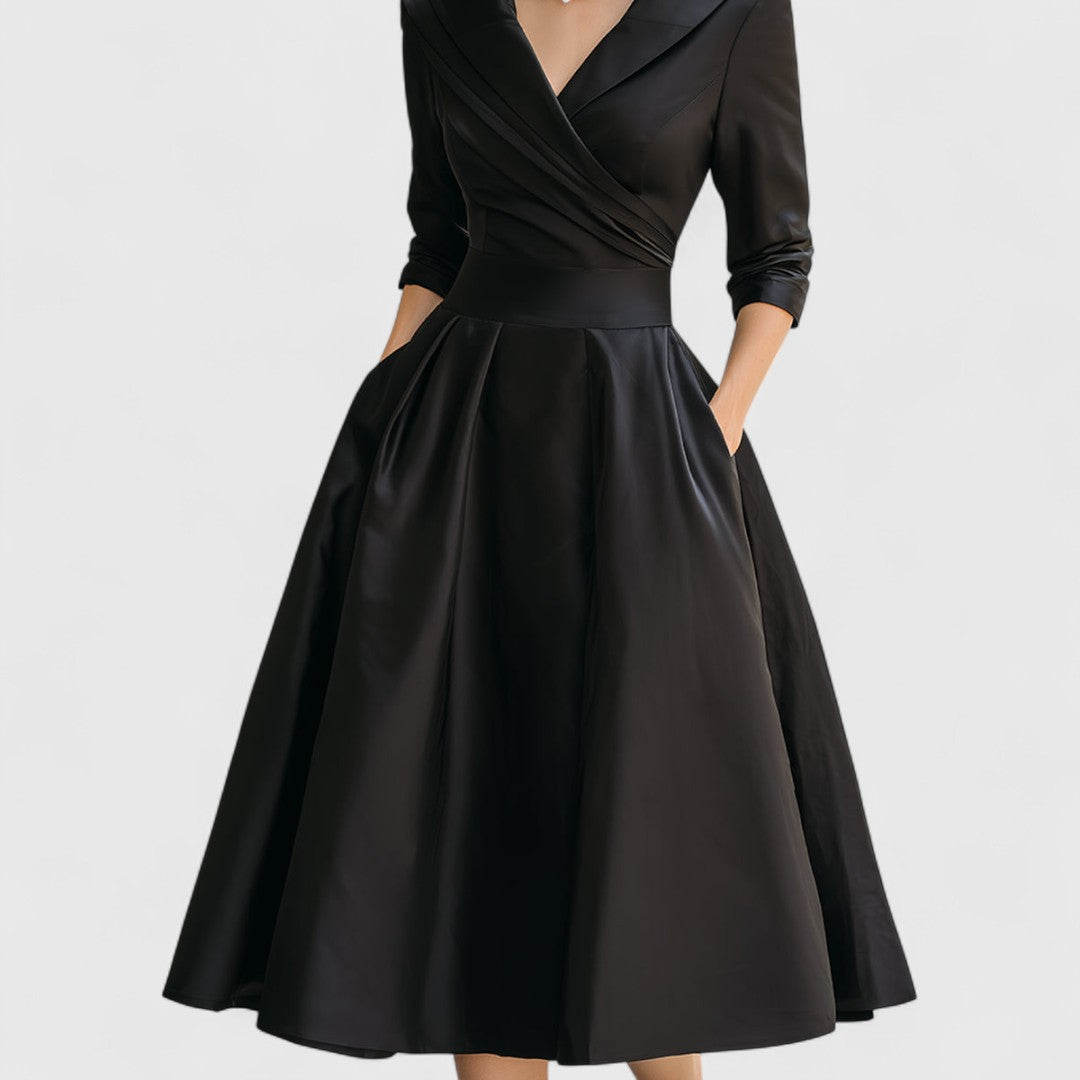Morro Bay Wrap V-Neck Midi Dress with 3/4 Sleeves and Pockets