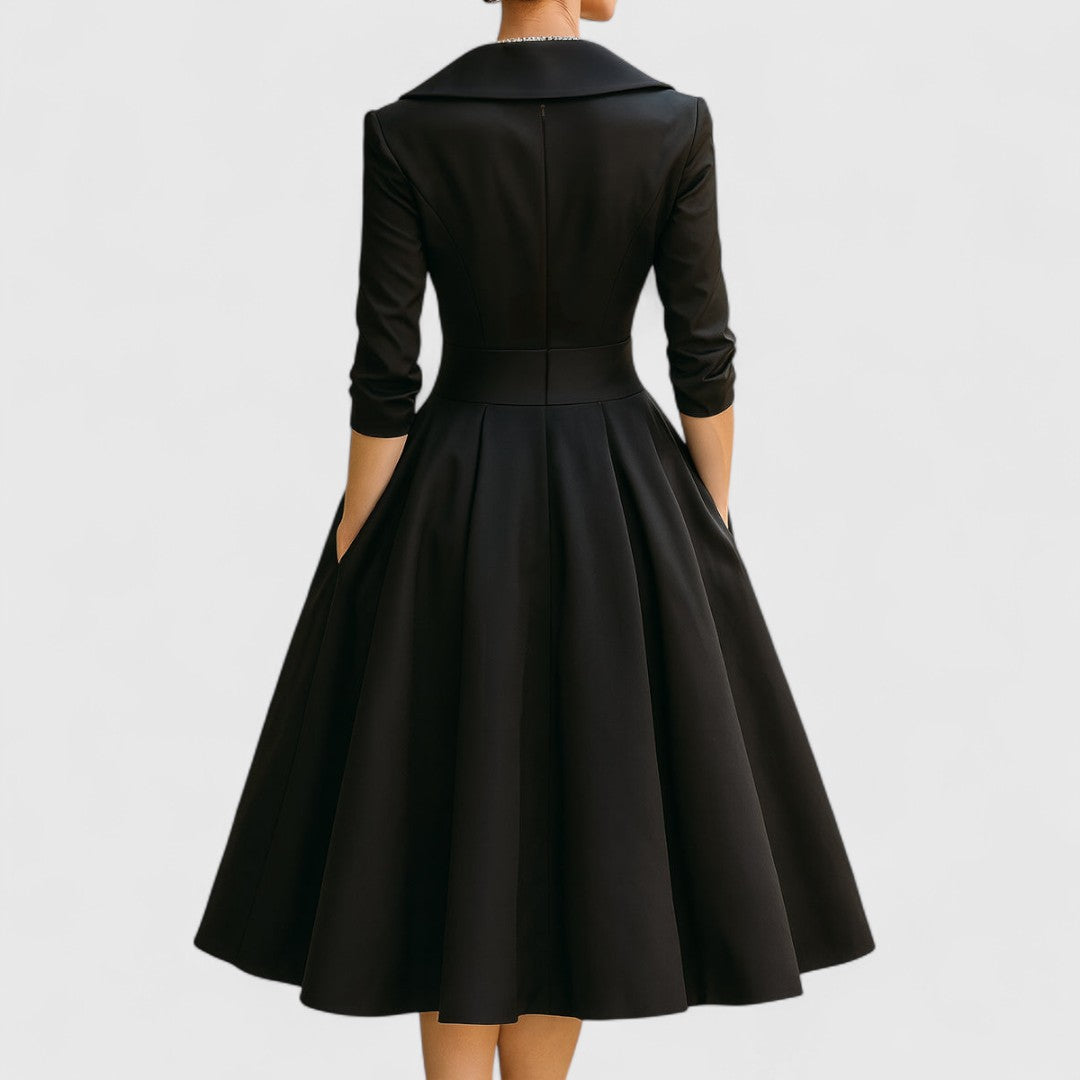 Morro Bay Wrap V-Neck Midi Dress with 3/4 Sleeves and Pockets
