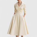 Morro Bay Wrap V-Neck Midi Dress with 3/4 Sleeves and Pockets