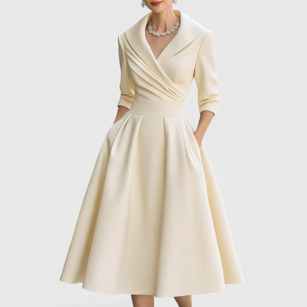 Morro Bay Wrap V-Neck Midi Dress with 3/4 Sleeves and Pockets