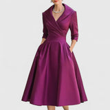 Morro Bay Wrap V-Neck Midi Dress with 3/4 Sleeves and Pockets