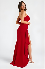 Golden Gate Strapless Twisted Maxi Dress with High Slit