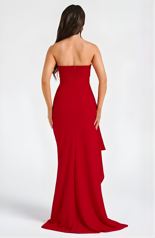 Golden Gate Strapless Twisted Maxi Dress with High Slit