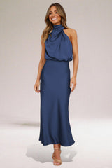 Faro Halter Neck Satin Maxi Dress