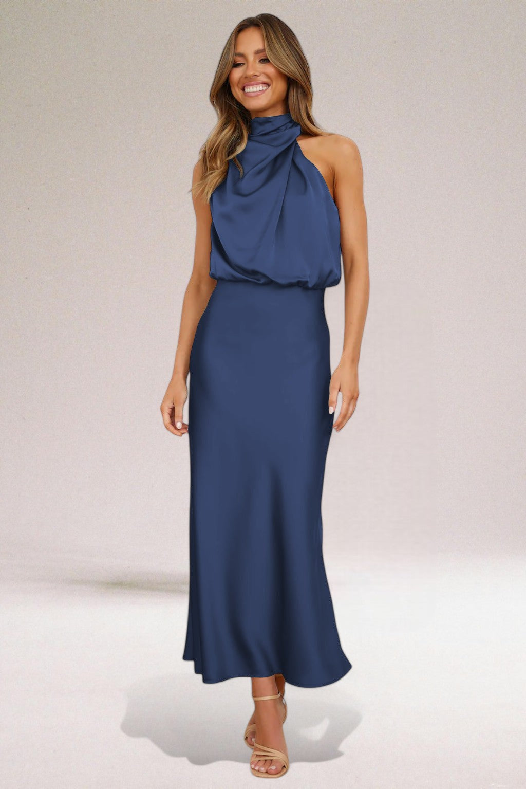 Faro Halter Neck Satin Maxi Dress