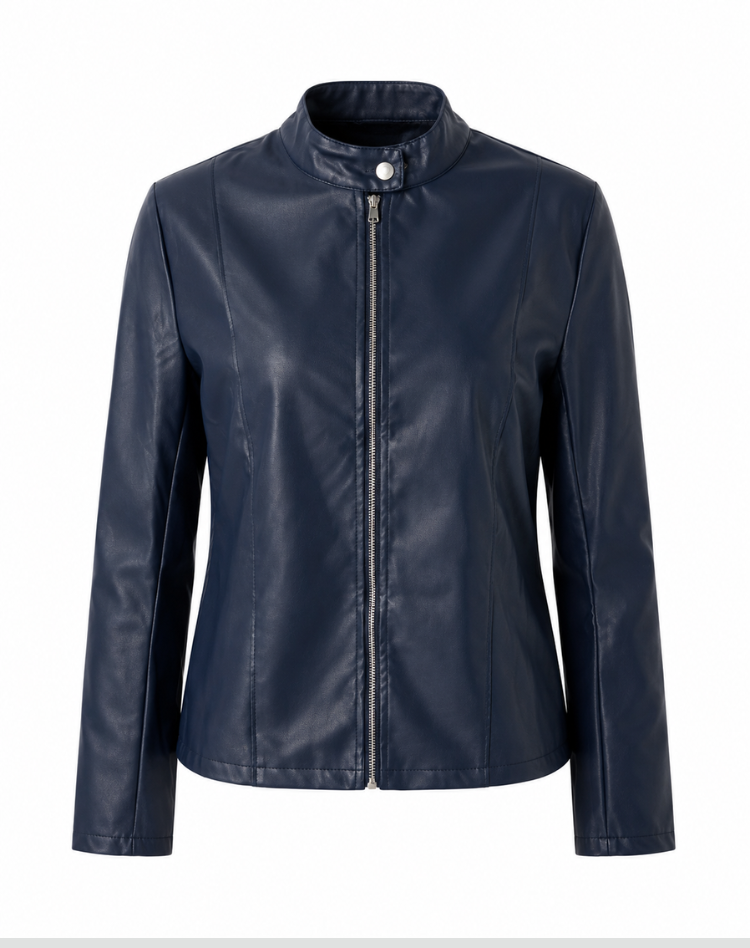Fitted Leather-Look Zip-Up Jacket for Women