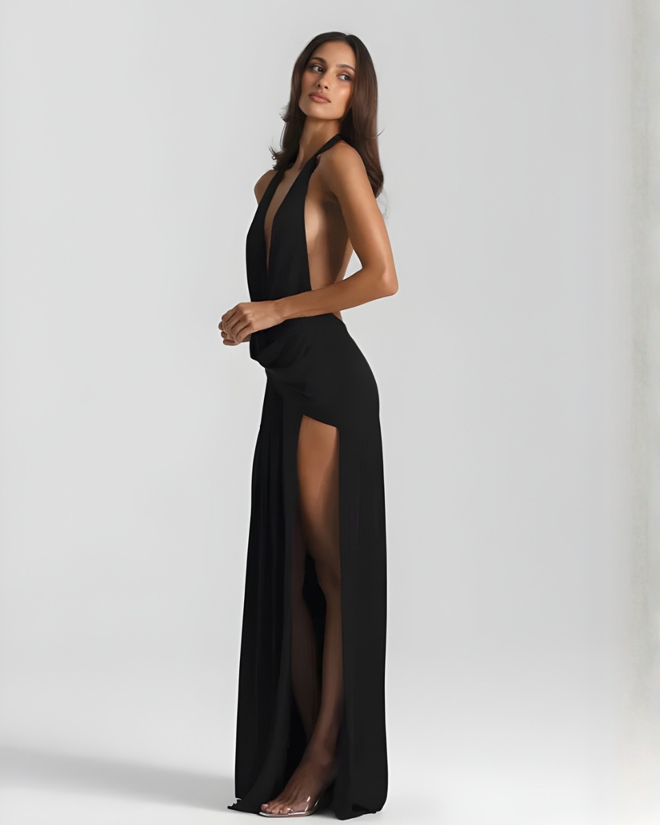 Solstice Halter Neck Backless Maxi Dress with Side Slit