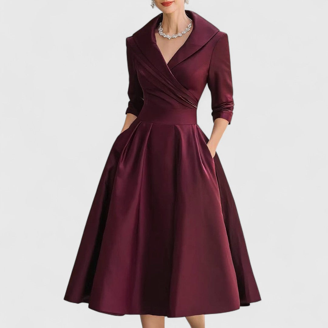 Morro Bay Wrap V-Neck Midi Dress with 3/4 Sleeves and Pockets