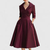 Morro Bay Wrap V-Neck Midi Dress with 3/4 Sleeves and Pockets