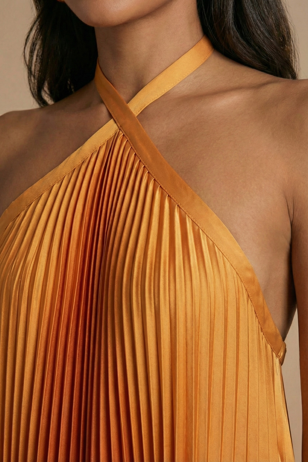 Azure Open-Back Halter Pleated Maxi Dress