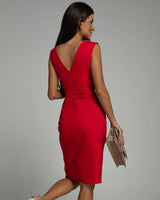 Fitted V-Neck Dress with Slit