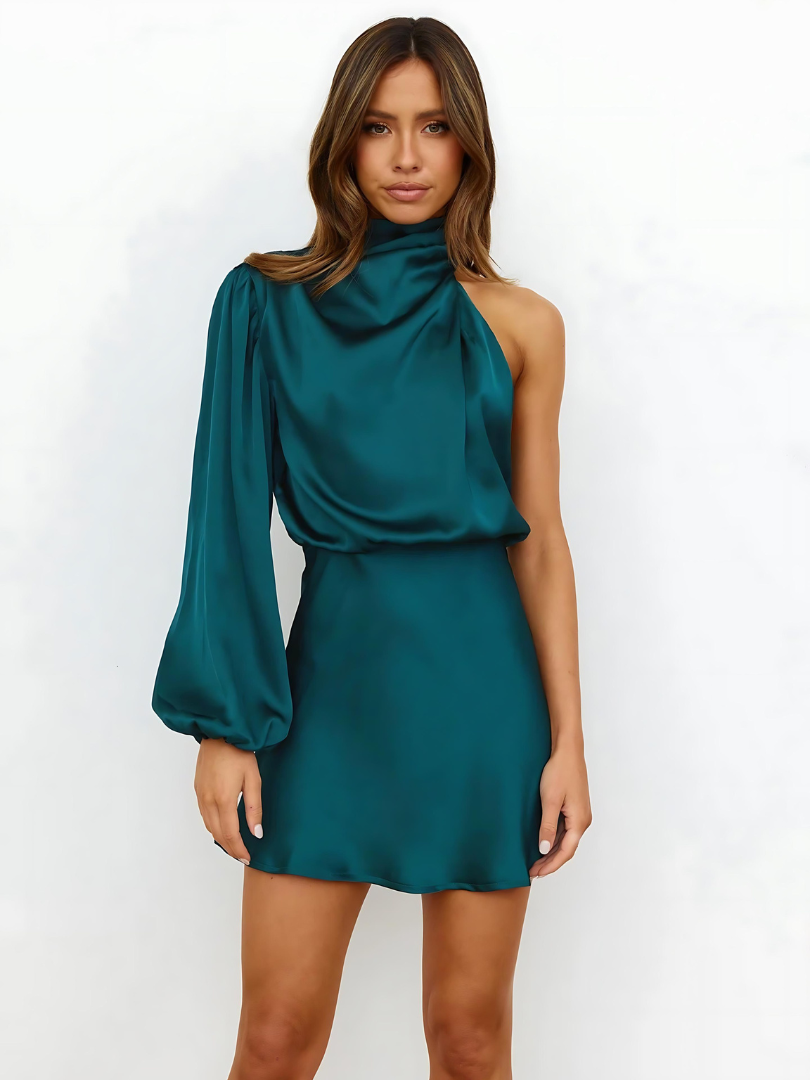 Bel Air Satin-Look One-Shoulder Asymmetric Dress