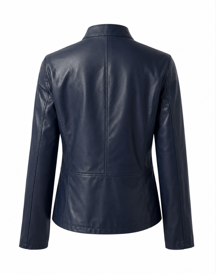 Fitted Leather-Look Zip-Up Jacket for Women
