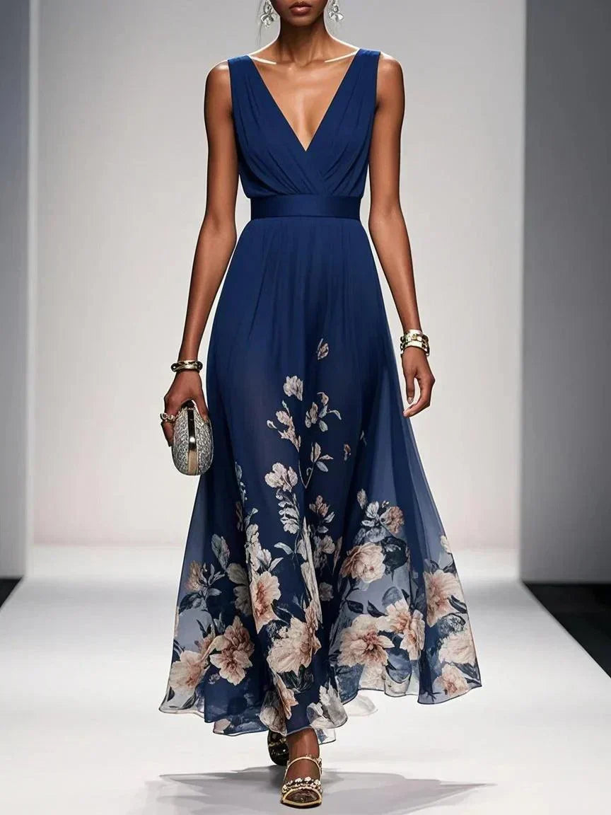 Half Moon Bay Floral V-Neck A-Line Wedding Guest Dress
