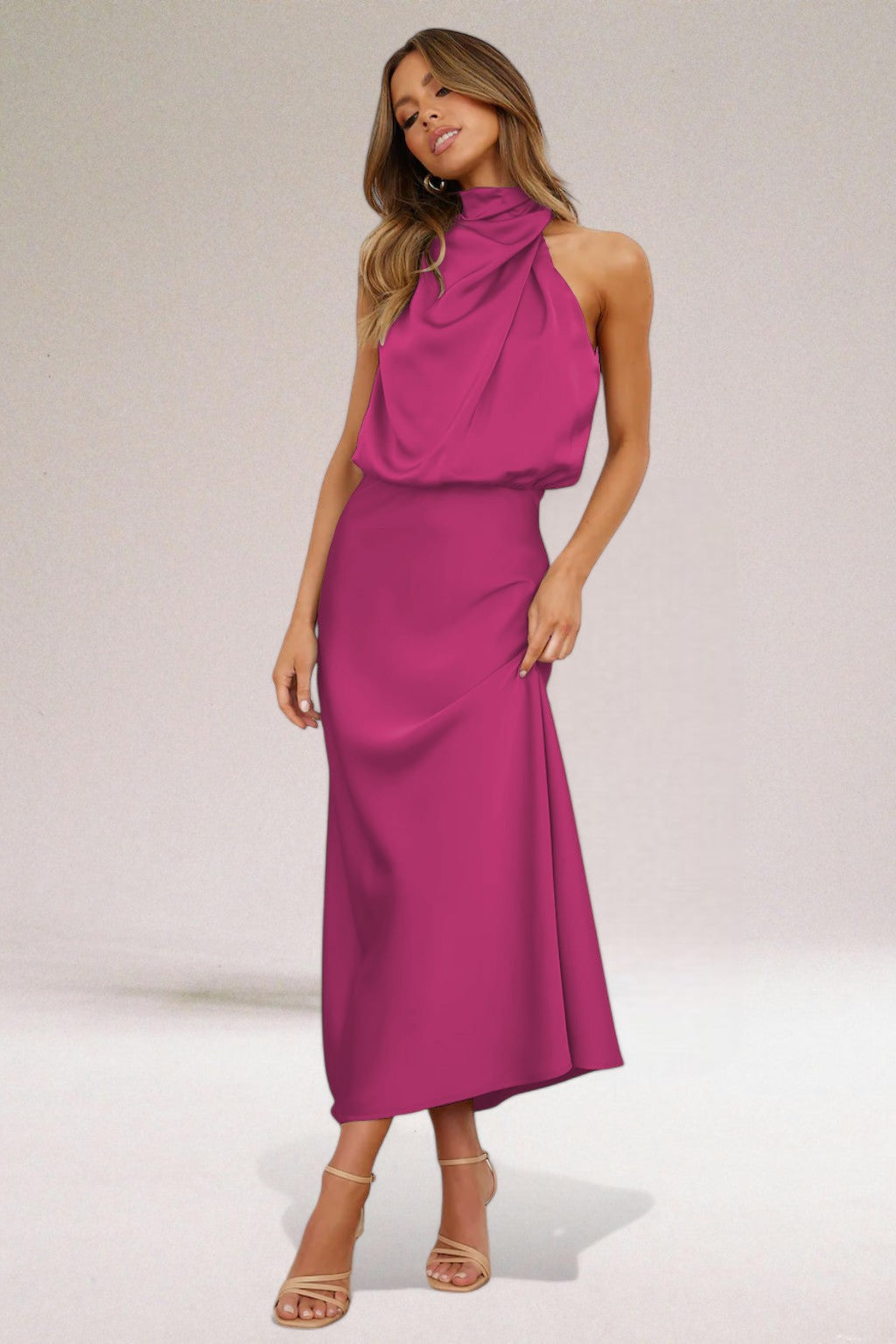 Faro Halter Neck Satin Maxi Dress