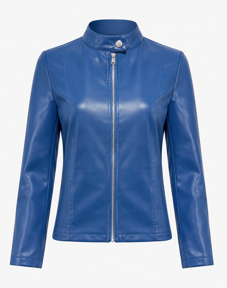 Fitted Leather-Look Zip-Up Jacket for Women