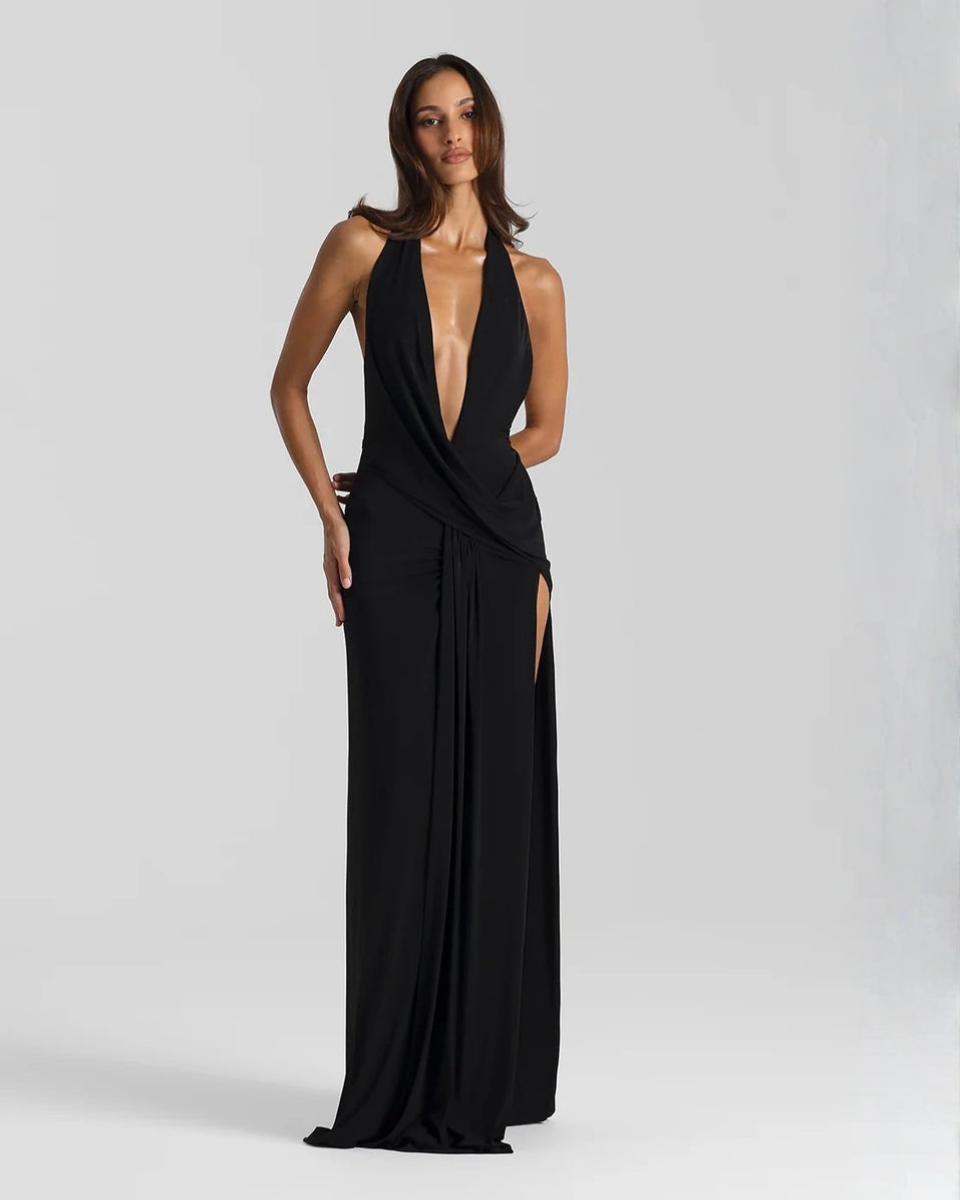 Solstice Halter Neck Backless Maxi Dress with Side Slit