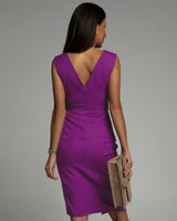 Fitted V-Neck Dress with Slit