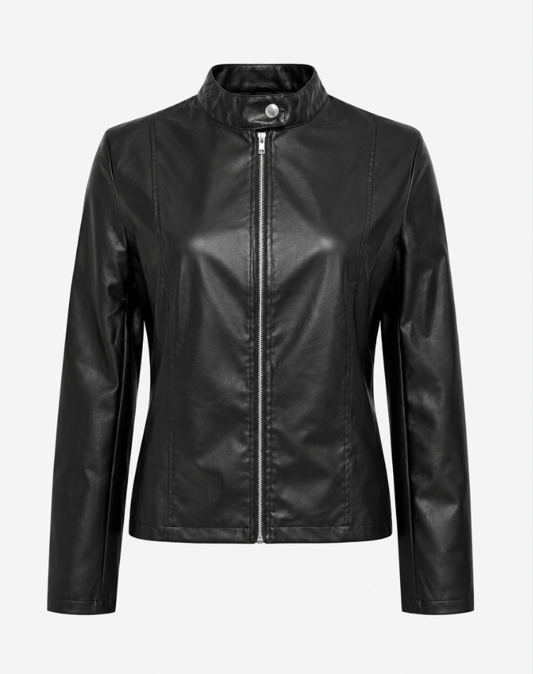 Fitted Leather-Look Zip-Up Jacket for Women