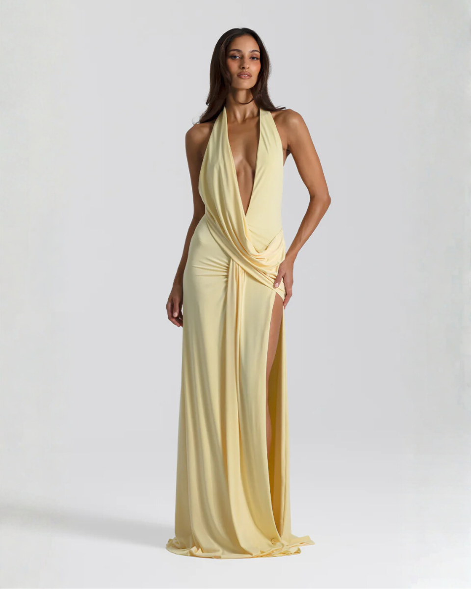 Solstice Halter Neck Backless Maxi Dress with Side Slit