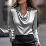 Florence Satin Cowl Neck Long Sleeve Blouse