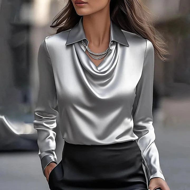 Florence Satin Cowl Neck Long Sleeve Blouse