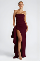Golden Gate Strapless Twisted Maxi Dress with High Slit
