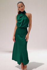 Faro Halter Neck Satin Maxi Dress