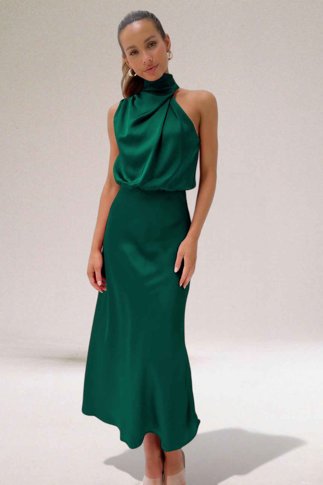 Faro Halter Neck Satin Maxi Dress