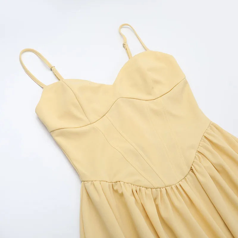 Tavira Corset Bodice A-Line Midi Dress with Pockets