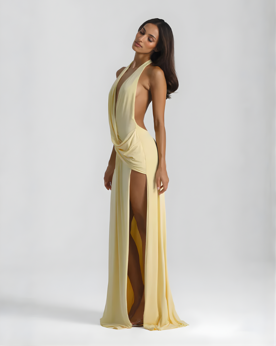 Solstice Halter Neck Backless Maxi Dress with Side Slit