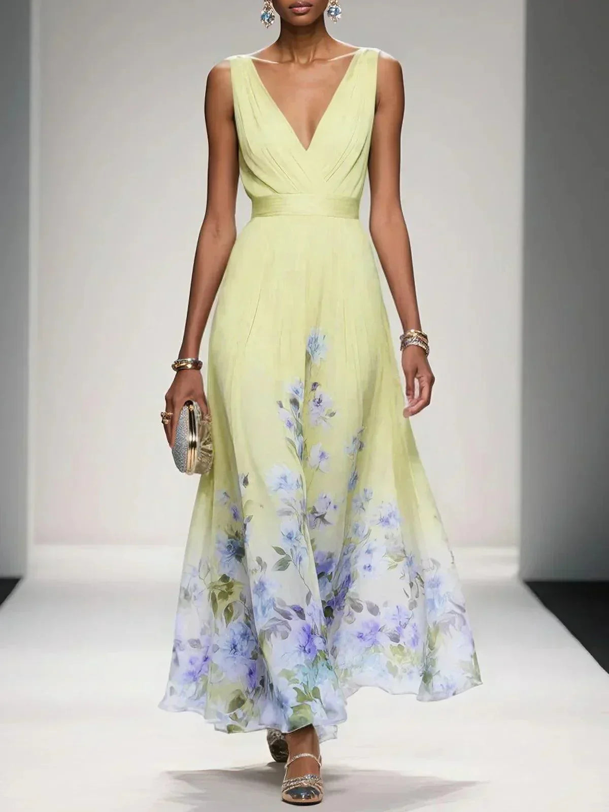 Half Moon Bay Floral V-Neck A-Line Wedding Guest Dress