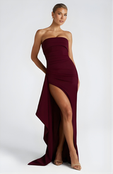 Golden Gate Strapless Twisted Maxi Dress with High Slit
