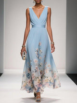 Half Moon Bay Floral V-Neck A-Line Wedding Guest Dress