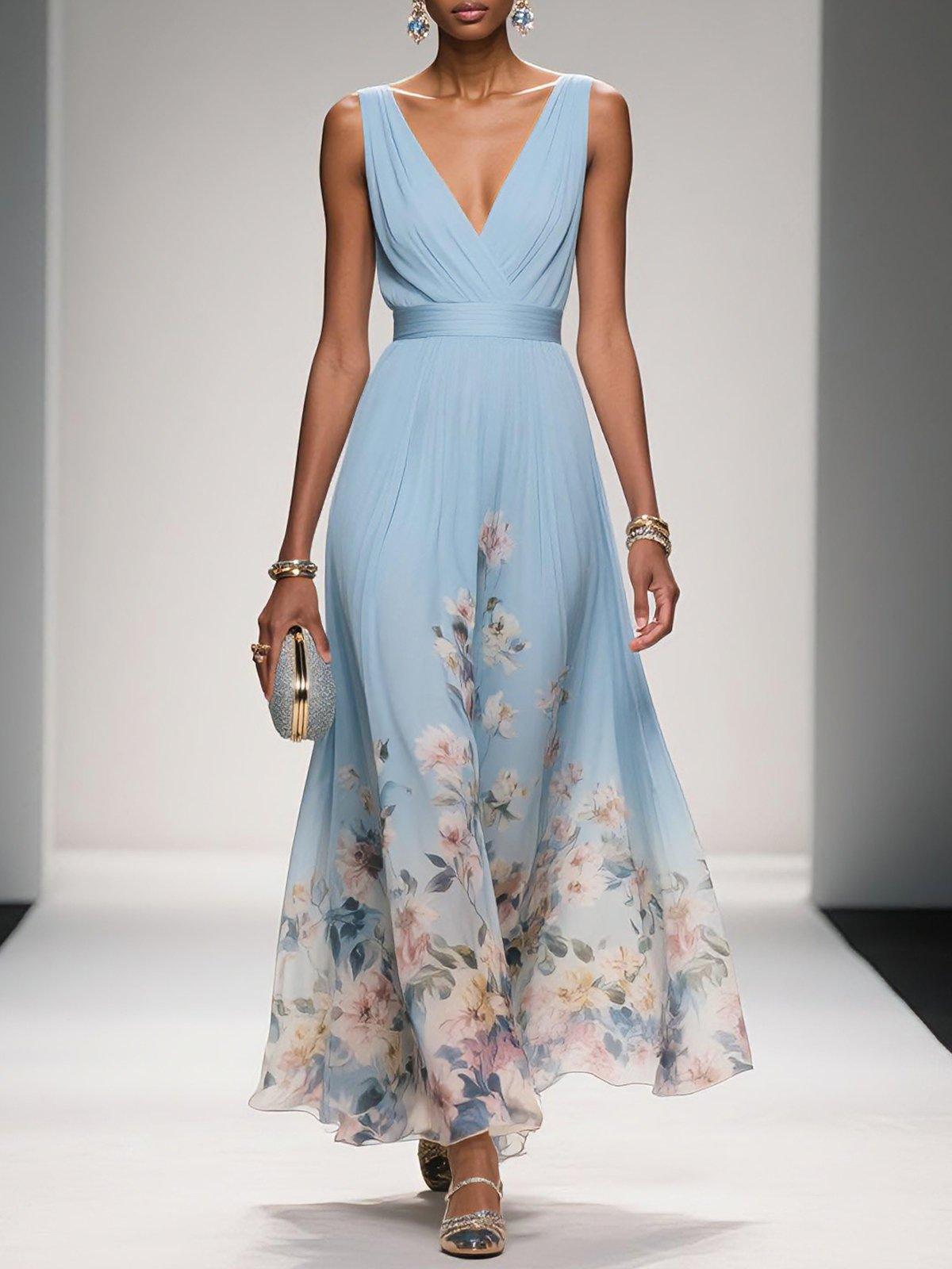 Half Moon Bay Floral V-Neck A-Line Wedding Guest Dress