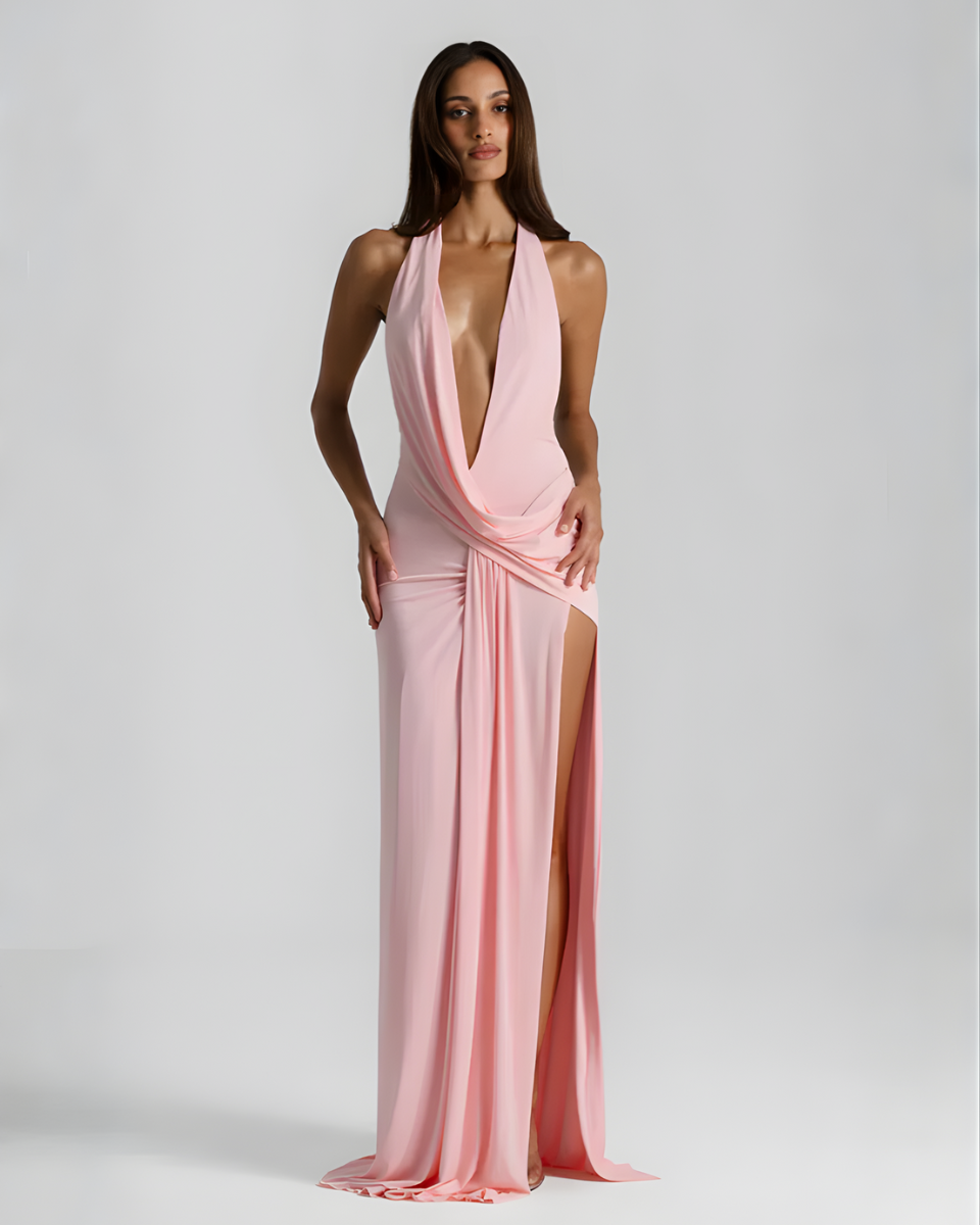 Solstice Halter Neck Backless Maxi Dress with Side Slit