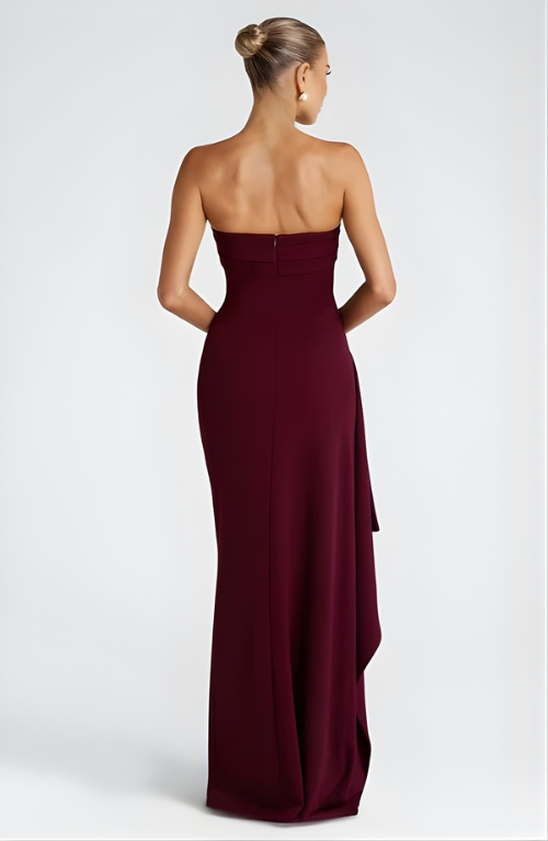 Golden Gate Strapless Twisted Maxi Dress with High Slit