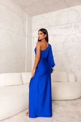Evora One-Shoulder Satin Evening Dress with Side Slit