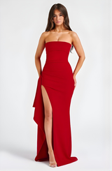 Golden Gate Strapless Twisted Maxi Dress with High Slit