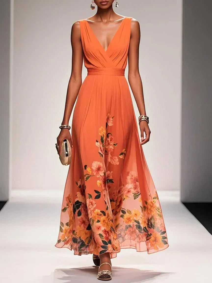Half Moon Bay Floral V-Neck A-Line Wedding Guest Dress