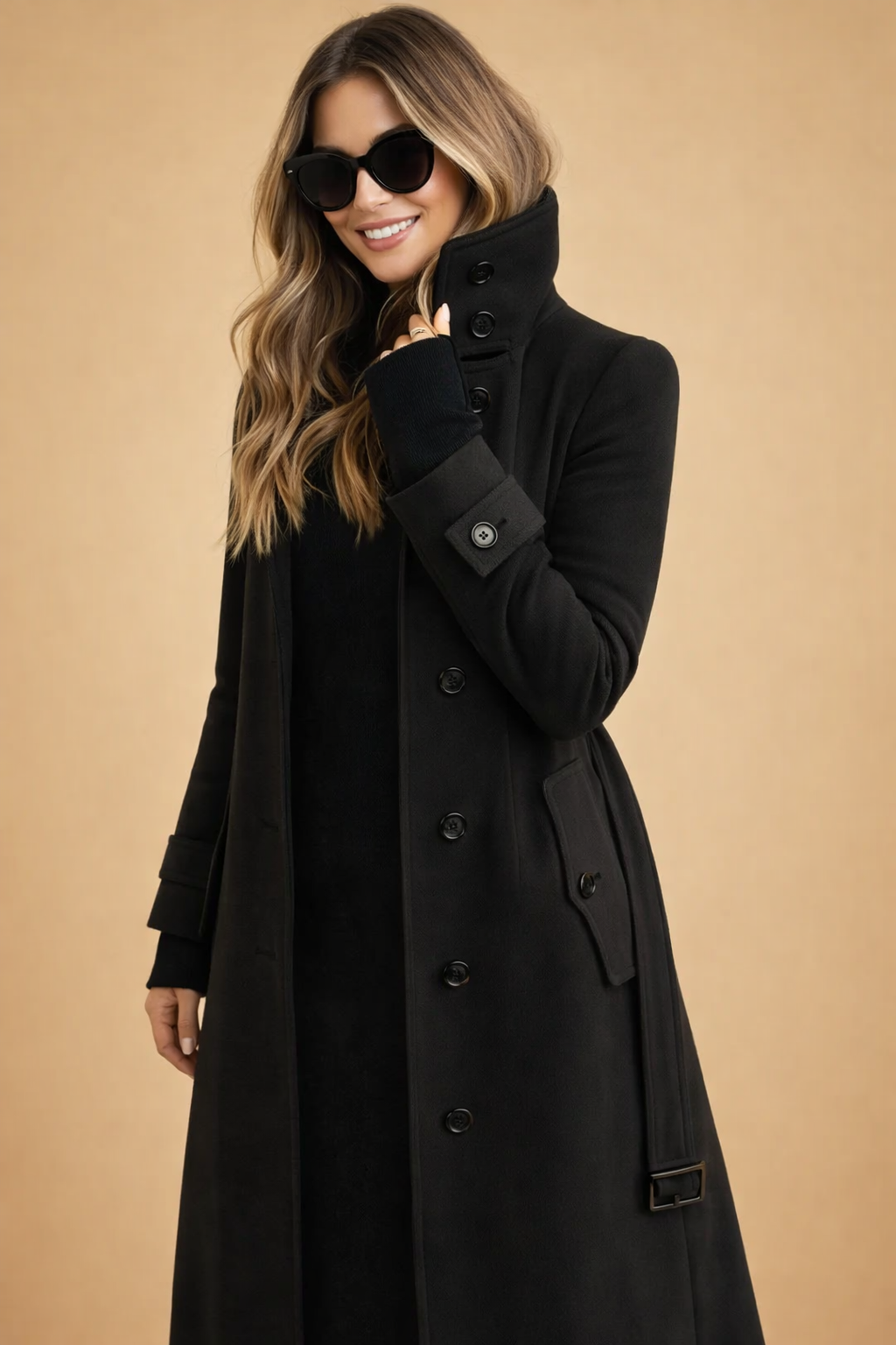 St. Moritz Women's Double-Breasted Long Stand Collar Coat