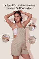 Adjustable-Waist Maternity Short Overalls with Pockets