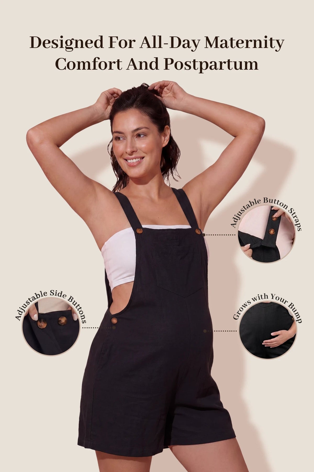 Adjustable-Waist Maternity Short Overalls with Pockets