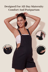 Adjustable-Waist Maternity Short Overalls with Pockets
